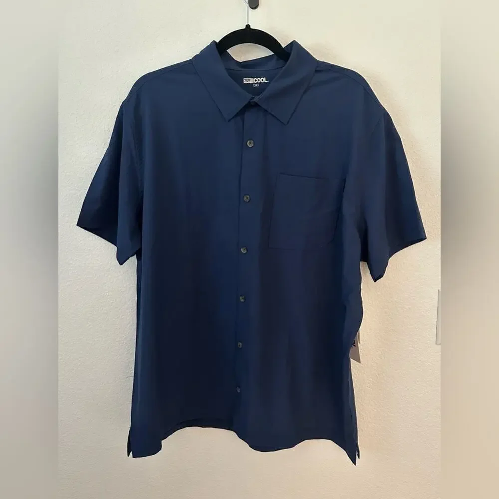 NWT 32 Degrees Cool Men's Dark Blue Casual Button Down Shirt - Picture 1 of 7